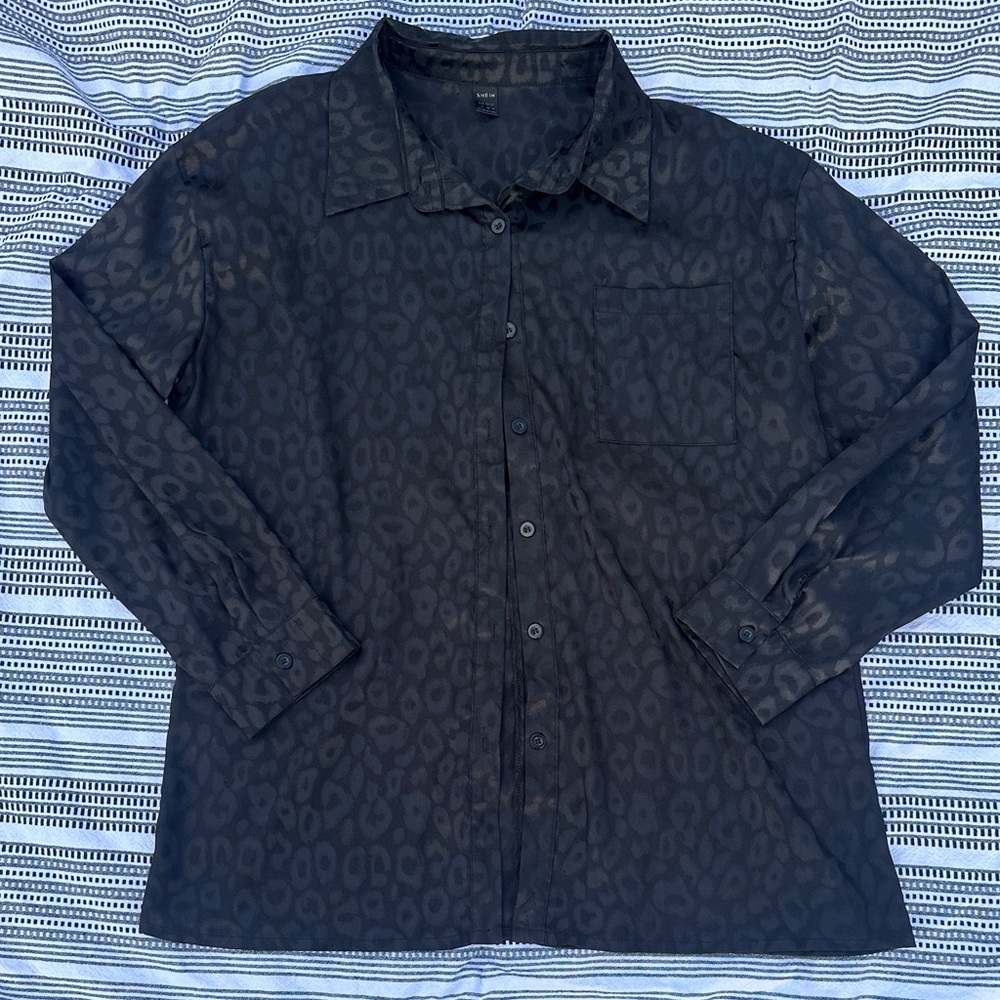 Satin Leopard Button Up